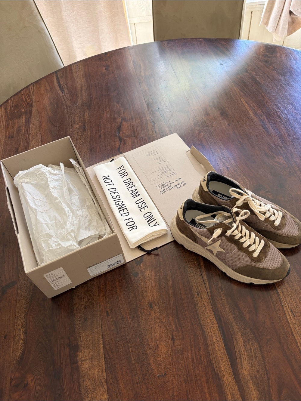 Sz 38 (8) Golden Goose Women’s Olive Green & Cream Suede & Mesh Running Shoes